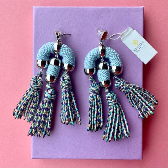 NWT Kendra Scott Tassel Chandelier Earrings Pale Blue Mix - Picture 8 of 15